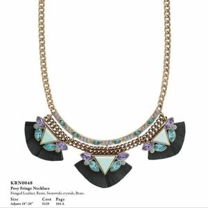 Silpada KR Posy Fringe Bib Leather Brass Swarovski Crystal Statement Necklace